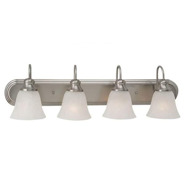 Generation Lighting Windgate 30.25 in. W 4-Light Brushed Nickel Vanity Fixture with Alabaster Glass Shades