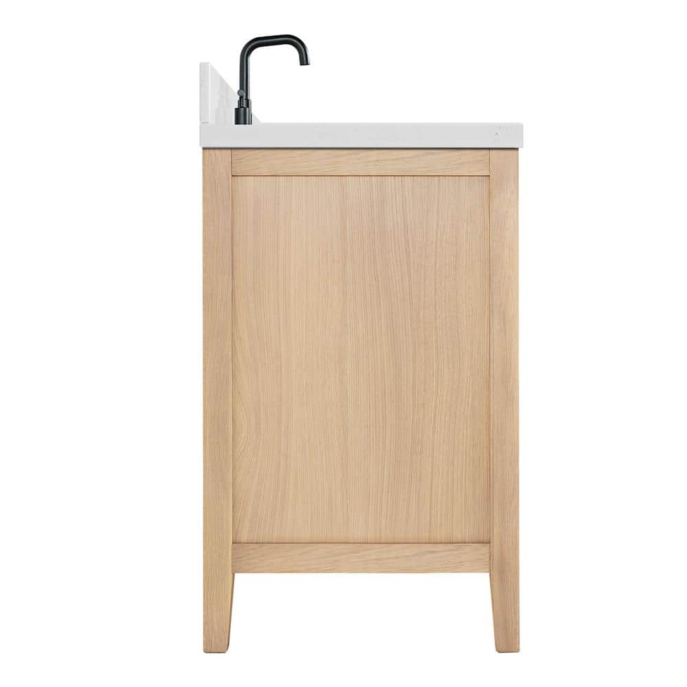 Camila 60" Light Brown Oak Freestanding Bathroom Vanity with Quartz Top
