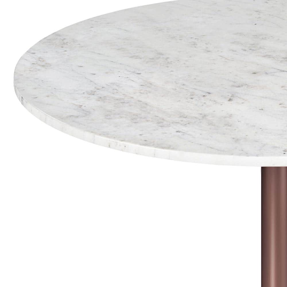 Osborne 36" Round White Marble Dining Table with Copper Base