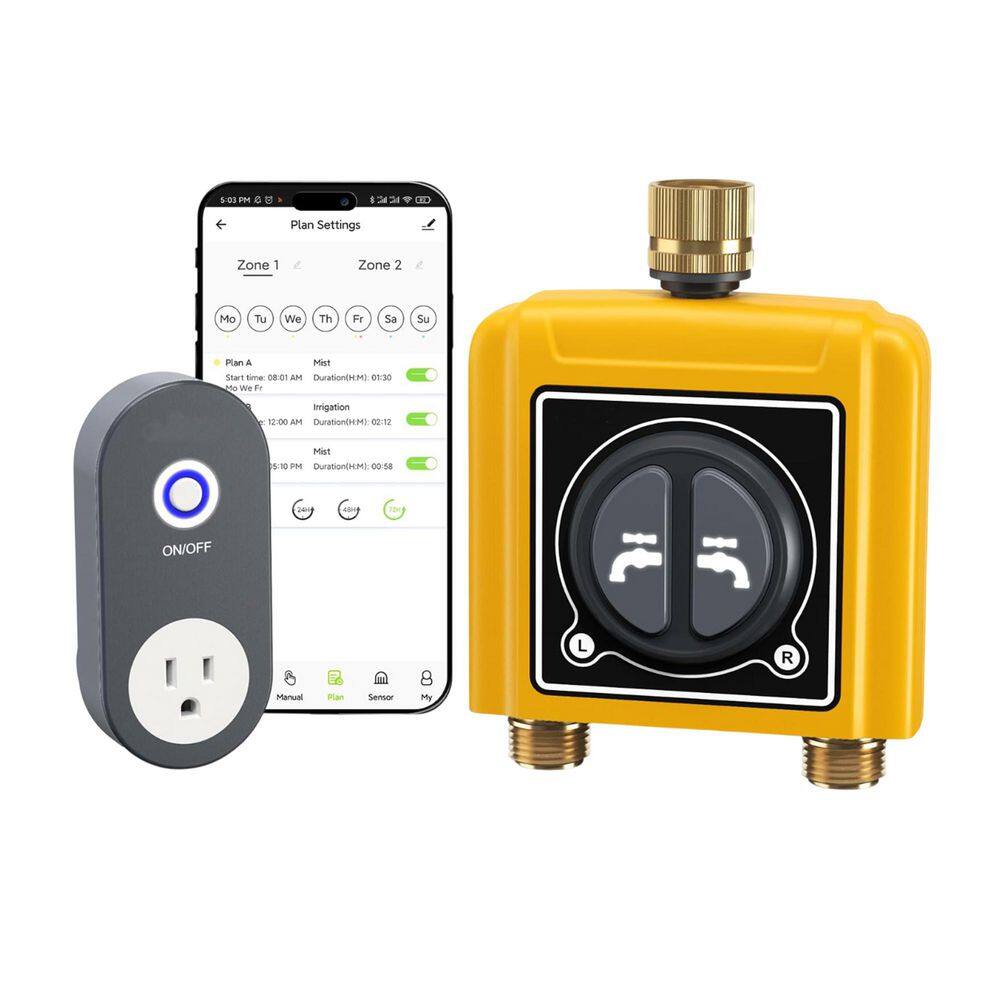 Brass WiFi Water Timer Controller 2 Zone Automatic Hose Timer Weather Soil Moisture Flow Meter APP Voice price history on PriceWatchPro