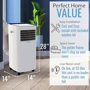 7,000 BTU Portable Air Conditioner Cools 300 Sq. Ft. with Remote, LED Display, Timer and Wheels in White