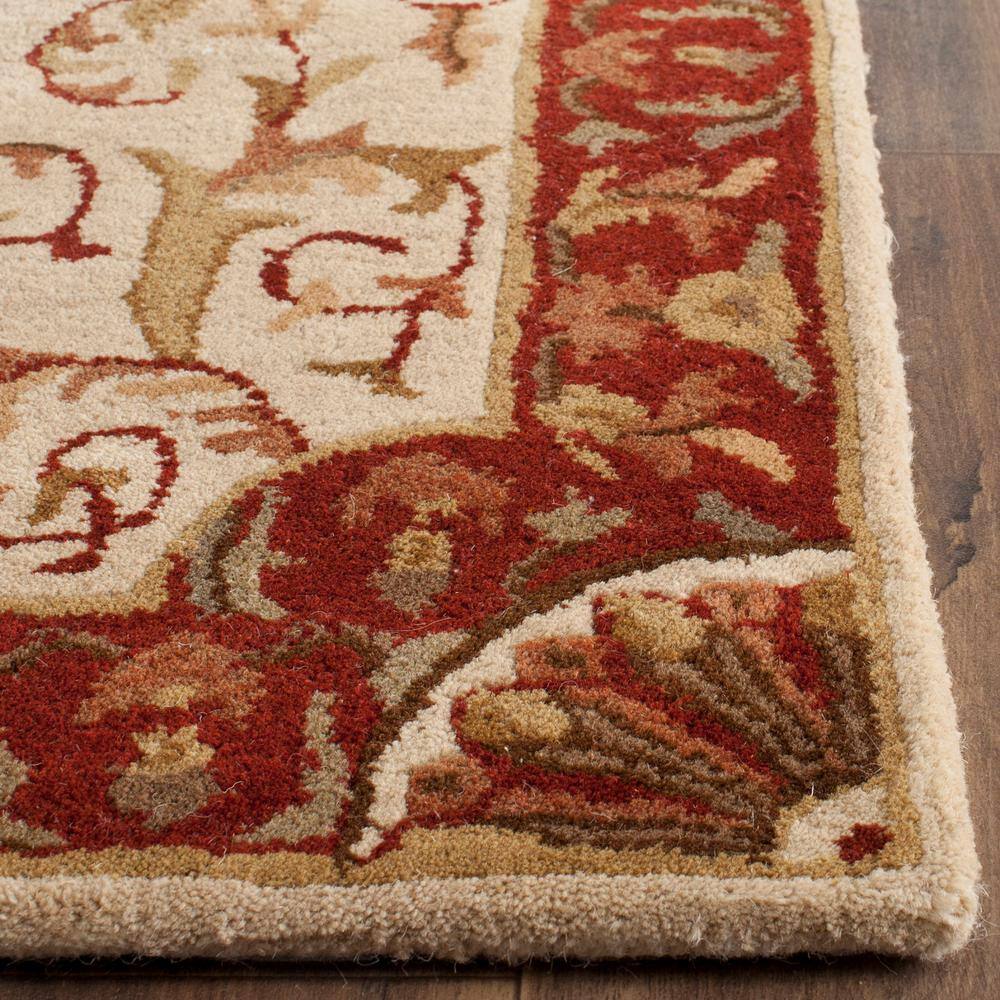 Ivory and Red Hand-Tufted Wool Area Rug 30" x 7"