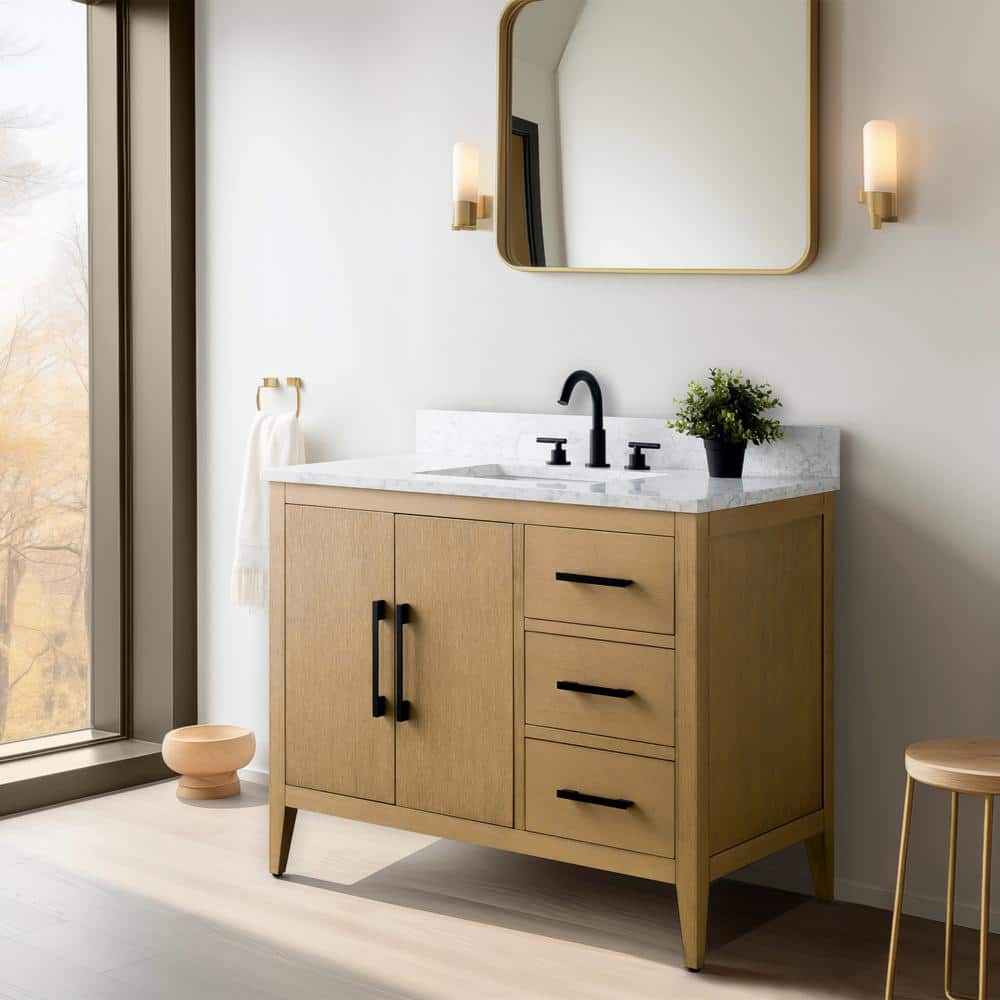 Natural Oak 42" Single Bathroom Vanity with Marble Top