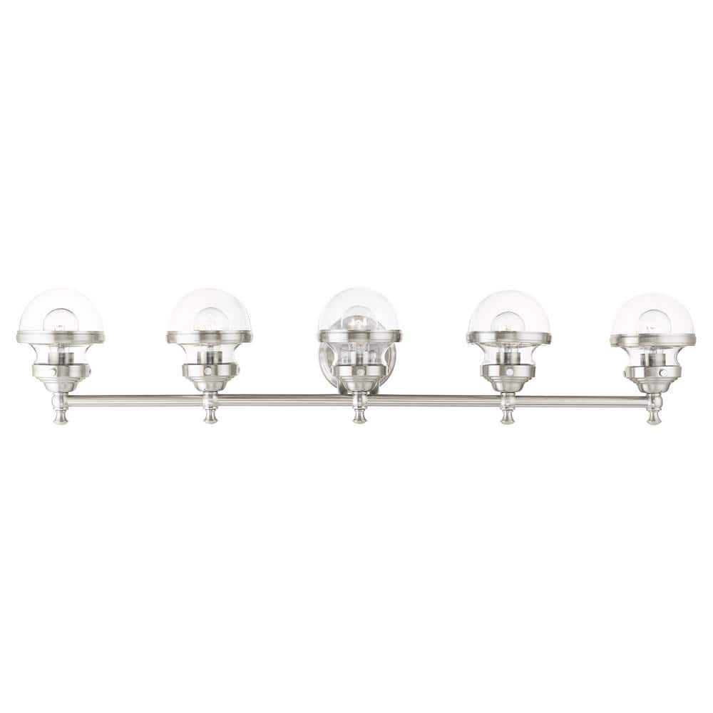 Oldwick Brushed Nickel 5-Light Vanity with Hand Blown Glass