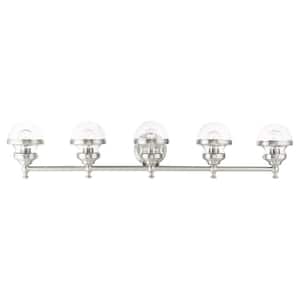 Bellhurst 42 in. 5-Light Brushed Nickel Vanity Light with Clear Glass