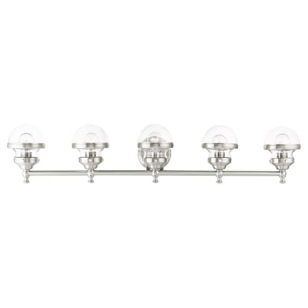 AVIANCE LIGHTING Bellhurst 42 in. 5-Light Brushed Nickel Vanity Light with Clear Glass