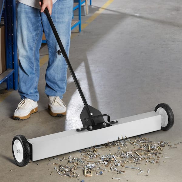 55 Lbs. Rolling Magnetic Sweeper with Wheels, Push-Type Magnetic Pick Up Sweeper, 24-in. Large Magnet Pickup Lawnr