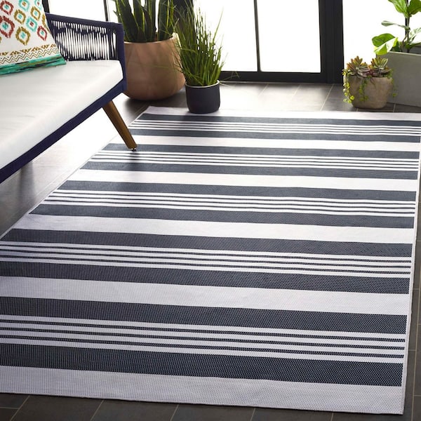 Malibu Dark Green/Gray  9 ft. x 12 ft. Machine Washable Solid Striped Area Rug