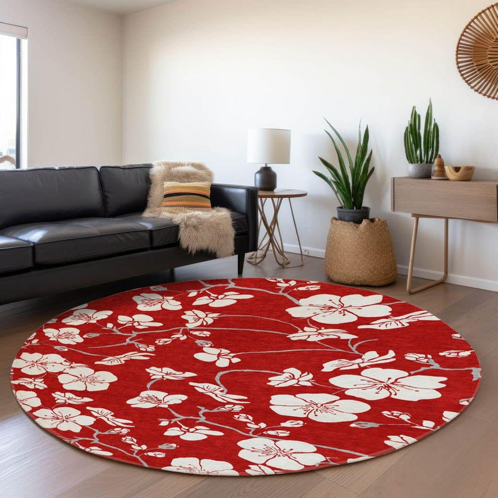 Mayfield Premium Machine Washable Abstract AMF1032 Red 8 ft. x 8 ft. Round Rug price history on PriceWatchPro