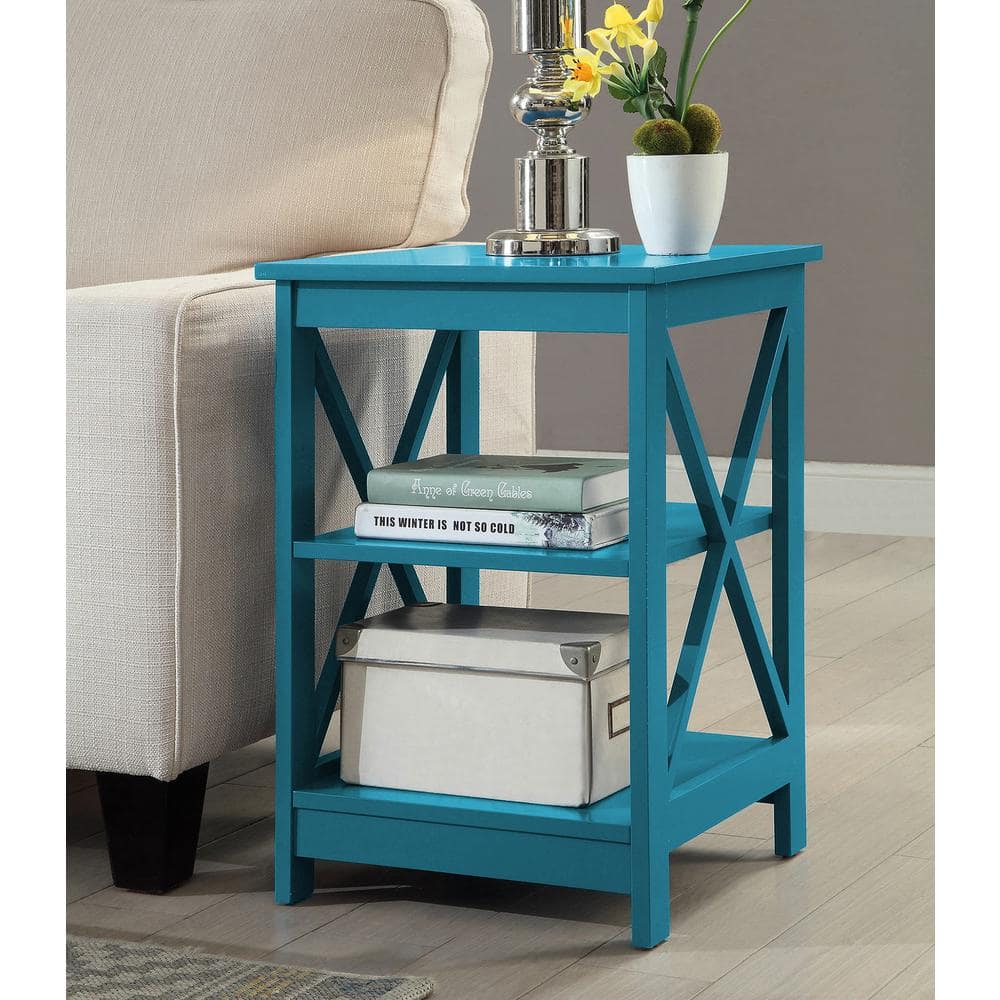 Oxford Bright Blue Transitional Square End Table with 3-Tier Shelves