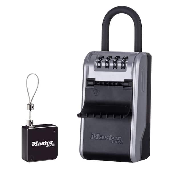 Large Outdoor Lock Box with Combination Dial, Removable Shackle and Key Tether