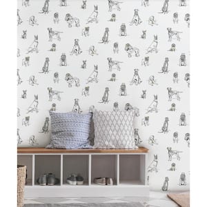 34.16 sq ft Dog's Life Silver Peel and Stick Non-woven Wallpaper
