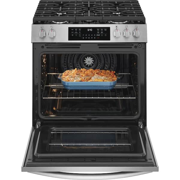 Gallery 30 in. 5-Burners Slide-In Front Control 30 min Steam Cleaning Gas Range with Total Convection in Stainless Steel