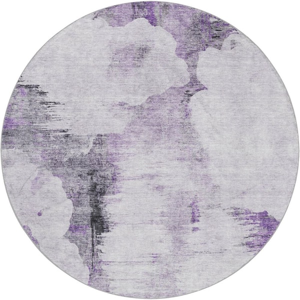 Dream Shag Premium Machine Washable Abstract ADS710 Purple 8 ft. x 8 ft. Round Rug