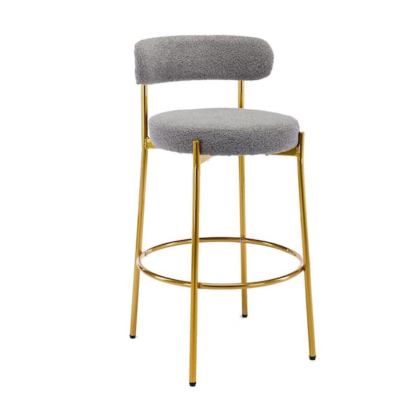 HOMEFUN 37 in. Modern Armless Low Back Metal Frame Counter Cushioned Bar Stool with Gray Fabric Seat (Set of 2)