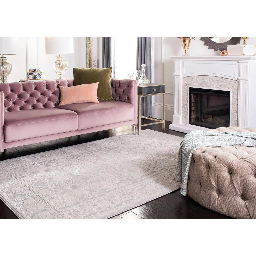 Elegant Floral Gray & Cream 4' x 6' Easy-Care Synthetic Area Rug