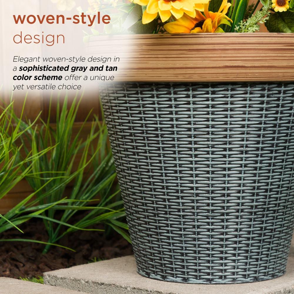 Gray and Tan Woven Style Indoor Outdoor Planter with Drainage Hole