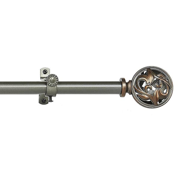 Buono II Grace 66 in. - 120 in. Adjustable 3/4 in. Single Curtain Rod in Satin Nickel Grace Finials