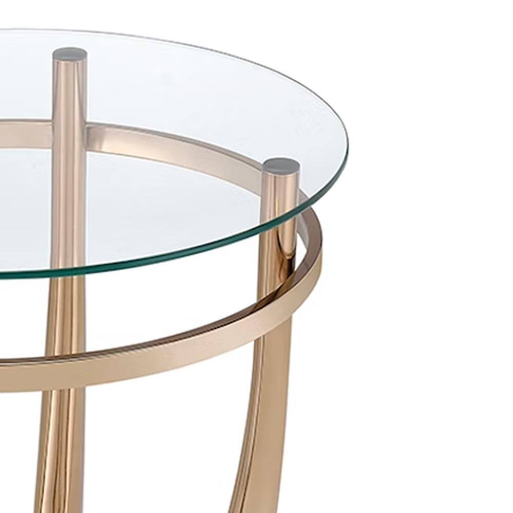Champagne Metal and Clear Glass Round End Table, 23"