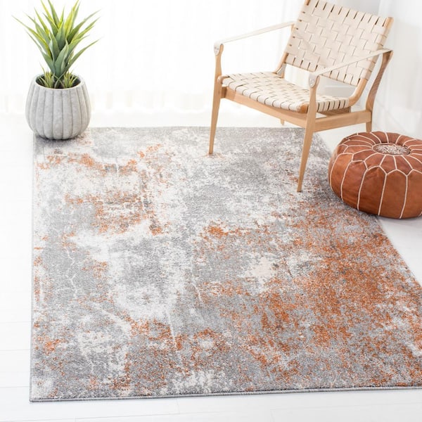 Aston Gray/Rust 9 ft. x 12 ft. Geometric Distressed Area Rug