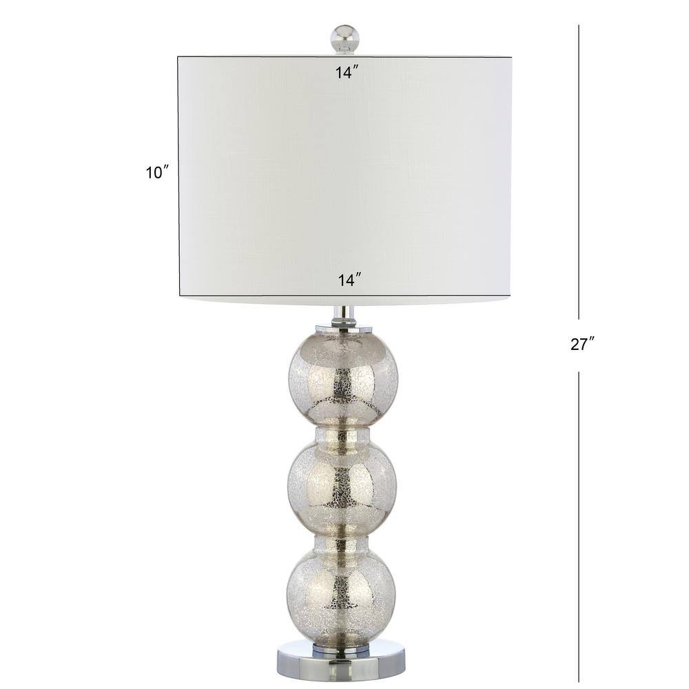 Mercury Silver Glass Triple-Sphere Table Lamp Set with Linen Shade