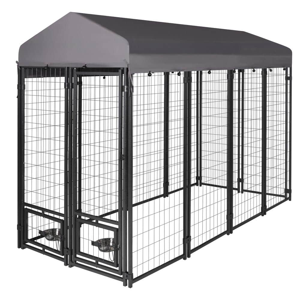 VEIKOUS 4 ft. x 8 ft. Outdoor Dog Kennel Fence with Rotating Feeding ...