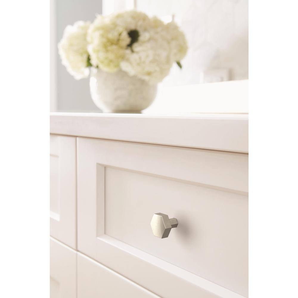 Satin Nickel Geometric Cabinet Knob with Brushed Finish