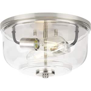 Rushton 2-Light Brushed Nickel Clear Glass Industrial Flush Mount Ceiling Light