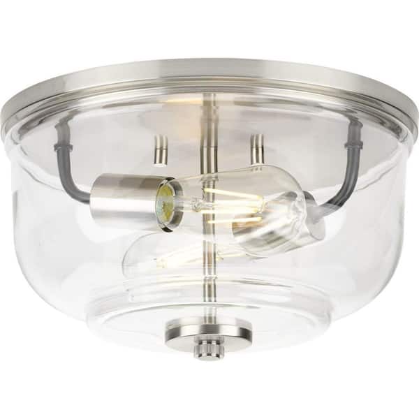 Progress Lighting Rushton 2-Light Brushed Nickel Clear Glass Industrial Flush Mount Ceiling Light
