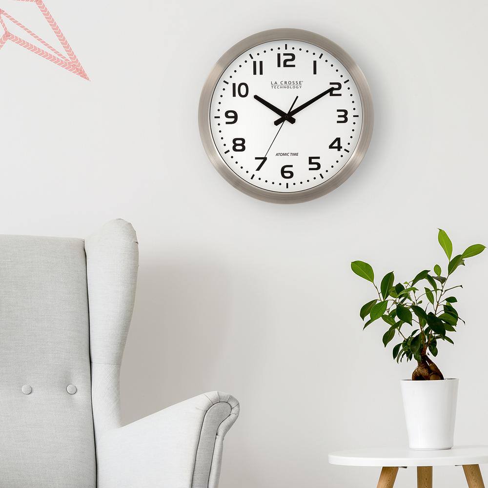 16" Brushed Metal Atomic Wall Clock with White Face