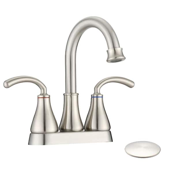 Satico Modern 4 in. Centerset Single-Hole Double-Handles Bathroom Sink Faucet in Brushed Nickel