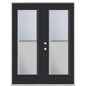 60 in. x 80 in. Jet Black Steel Prehung Right-Hand Inswing Mini Blind Patio Door in Vinyl Frame without Brickmold