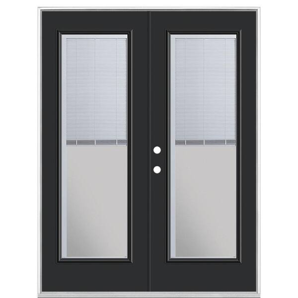 Masonite 60 in. x 80 in. Jet Black Steel Prehung Right-Hand Inswing Mini Blind Patio Door in Vinyl Frame without Brickmold