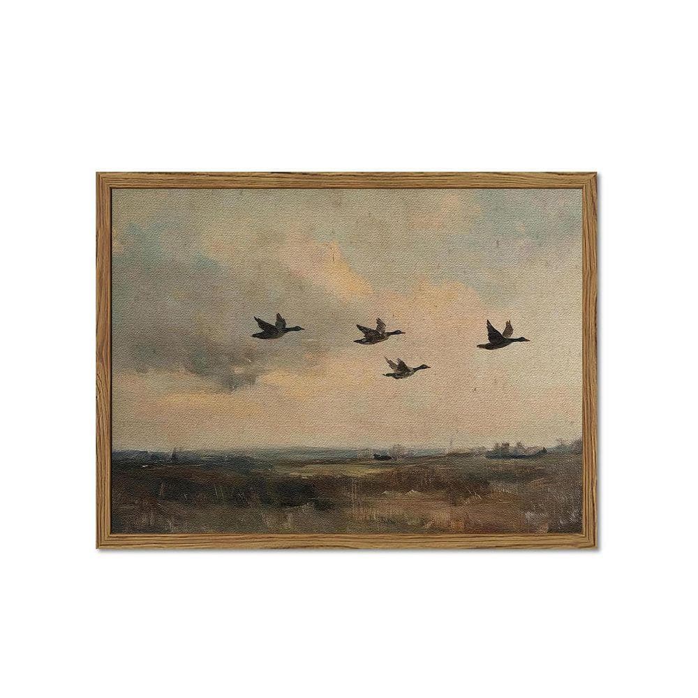 ビンテージ鳥 1-Piece Framed Vintage Flying Duck Wall Art Poster Retro Bird