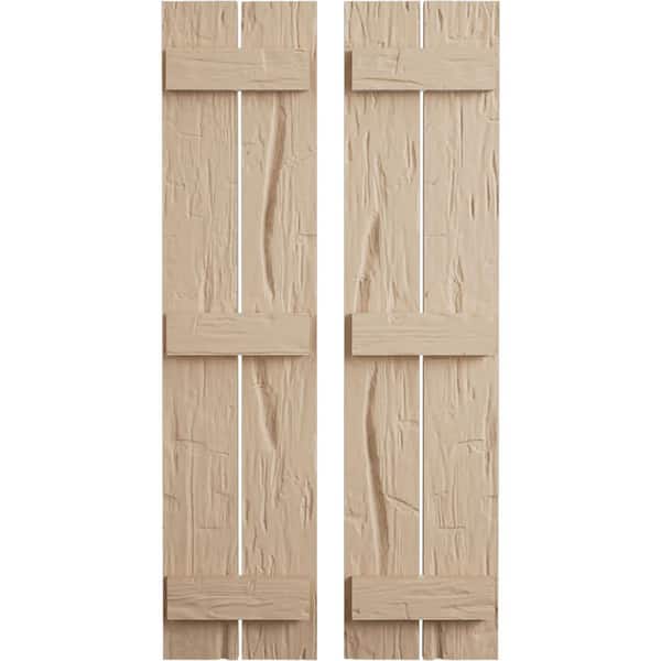 Ekena Millwork 11.5 in. x 82 in. Timberthane Polyurethane 2-Board Spaced Board-n-Batten Hand Hewn Faux Wood Shutters Pair