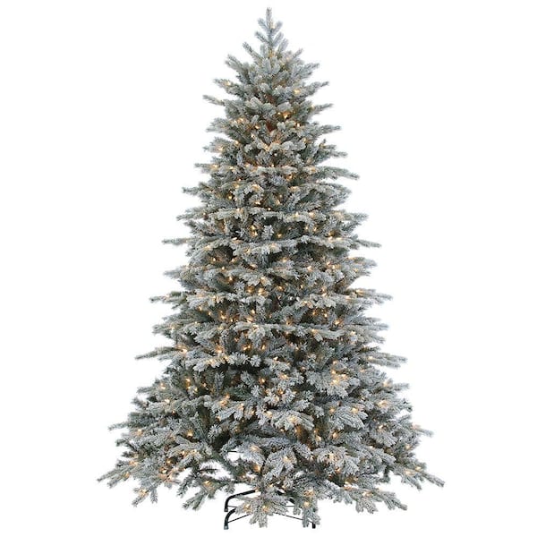 Sterling 7.5 ft. Pre-Lit Natural Cut Flocked Vermont Spruce Artificial Christmas Tree with Clear Lights