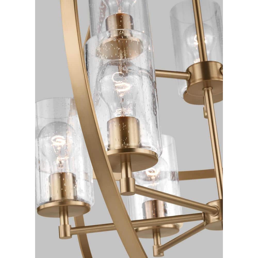 Alturas Satin Brass 9-Light Chandelier with Clear Seeded Glass Globes
