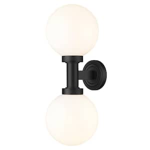 Laurent 2-Light Black Hardwired Cylinder Outdoor Wall Sconce