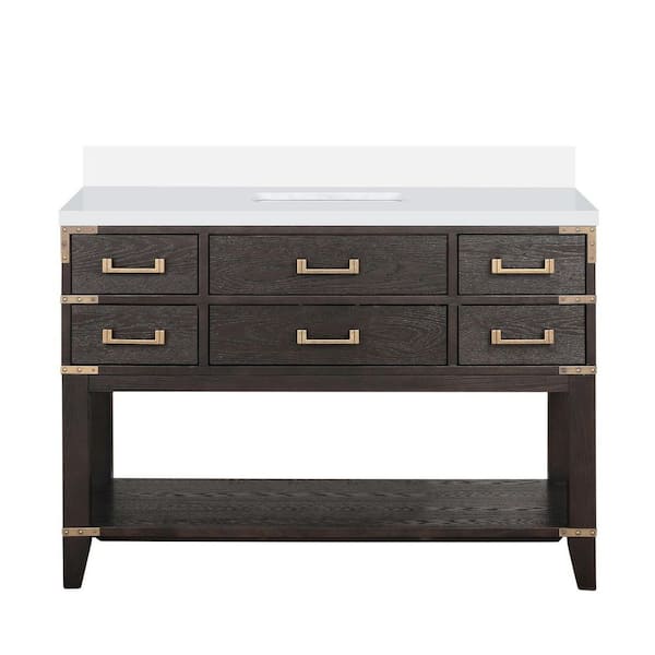 Irvington 48 in W x 22 in D Brown Oak Single Bath Vanity with Cultured Marble Top