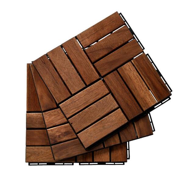 1 ft. x 1 ft. Acacia Wood Flooring Tile Deck Tile in Brown,Checker Pattern (10-Pack)