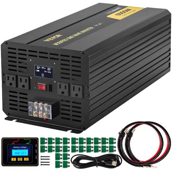 VEVOR Car Power Converter 6000-Watt Modified Sine Wave Inverter DC 12-Volt  to AC 120-Volt with LCD Display Remote Control ZXNB6KW12-120JJ3UV9 - The  Home Depot