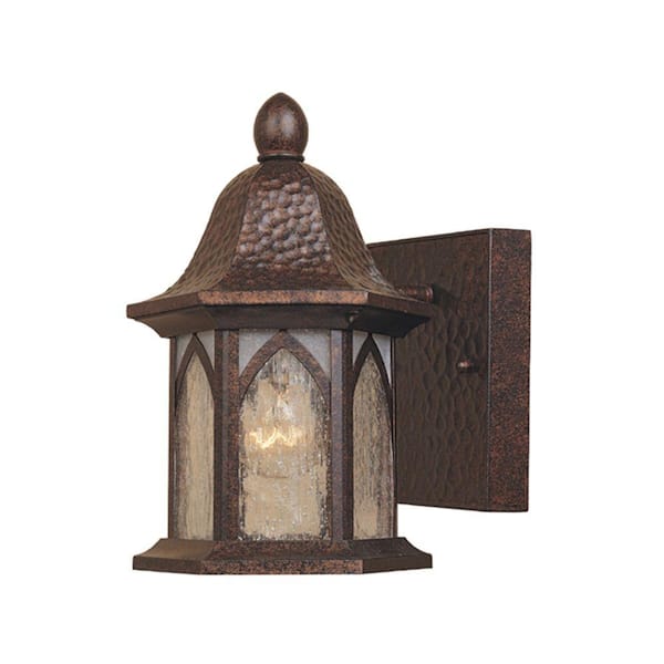 Designers Fountain Berkshire 8.5 in. Burnished Antique Copper 1-Light Outdoor Wall Lamp with Clear and Frosted Seedy Glass Shade