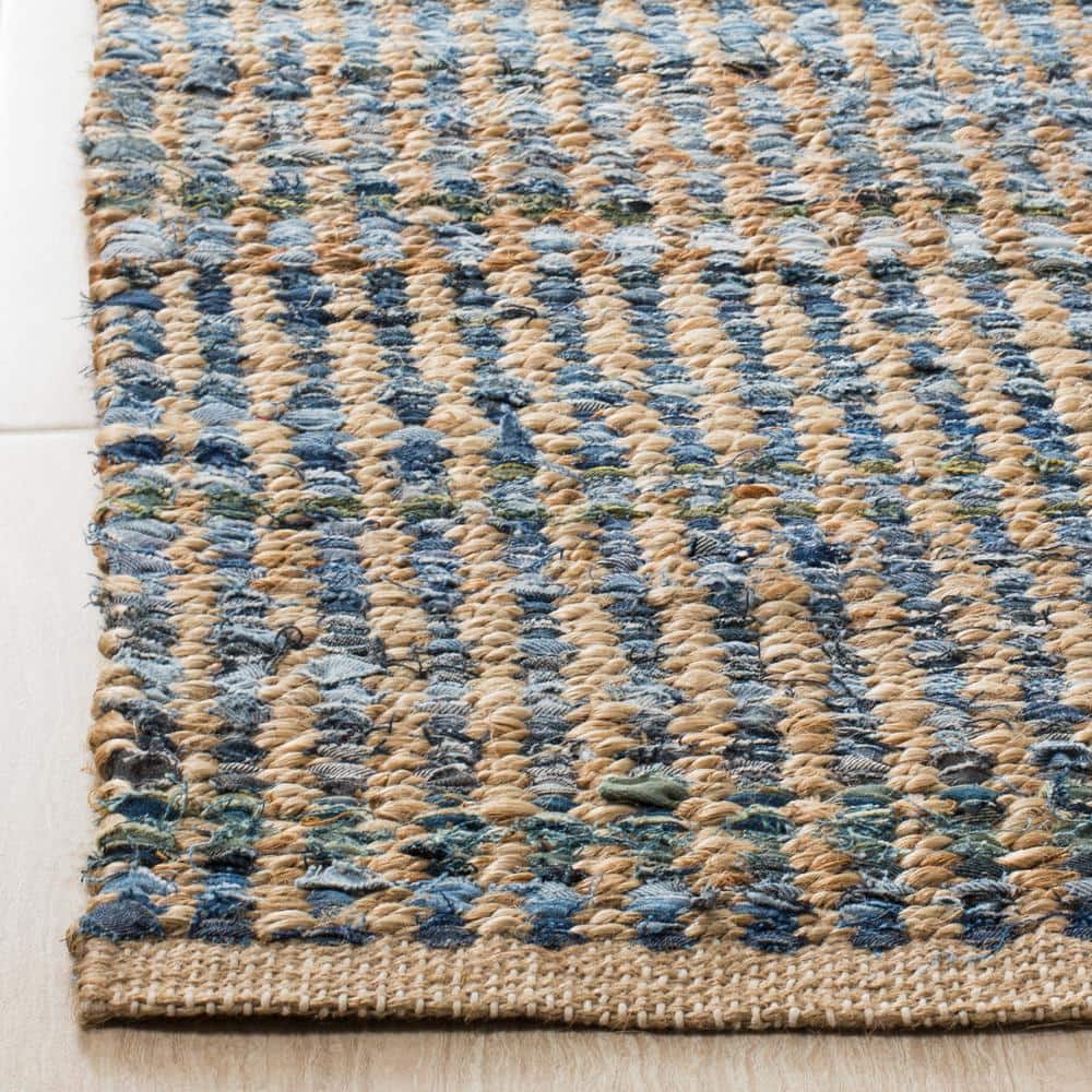 Boho-Chic Coastal Blue Handwoven 5' Square Jute Area Rug