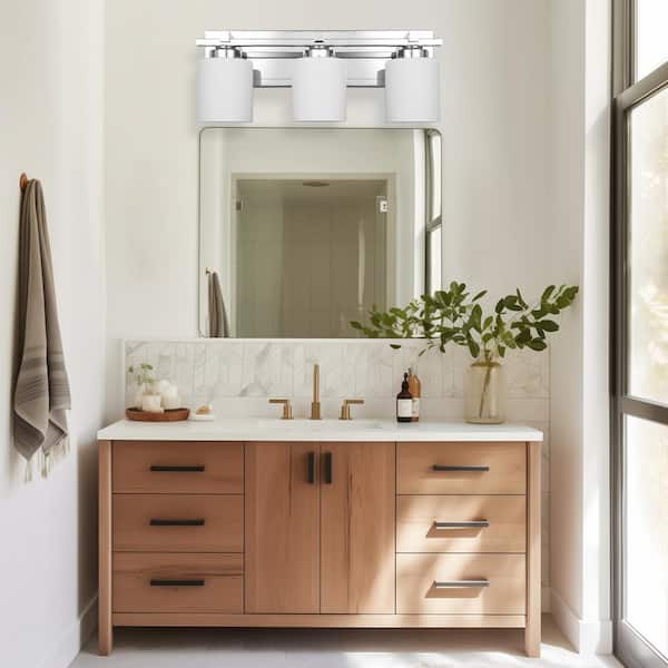 22 in. 3-Light Chrome Bathroom Vanity Light with Milk White Glass Shades for Mirror