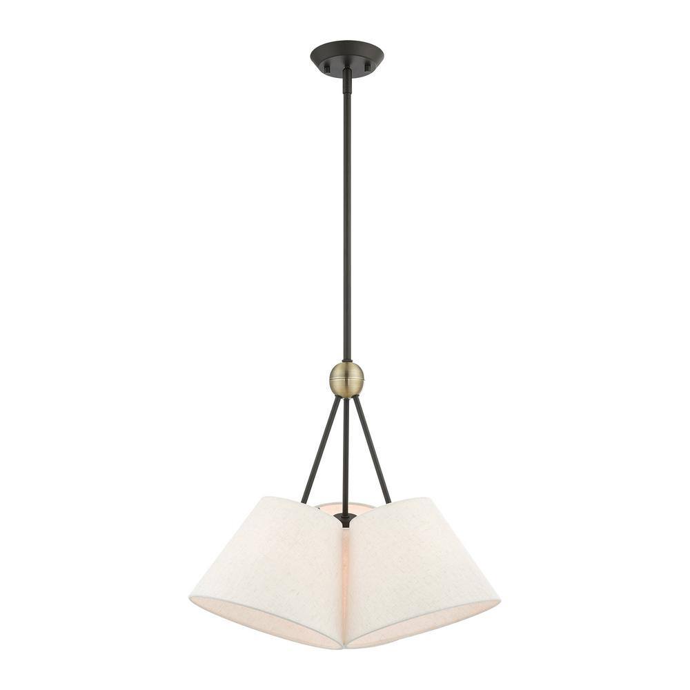 Elegant Symphony 3-Light Bronze & Crystal Chandelier with Oatmeal Fabric Shades