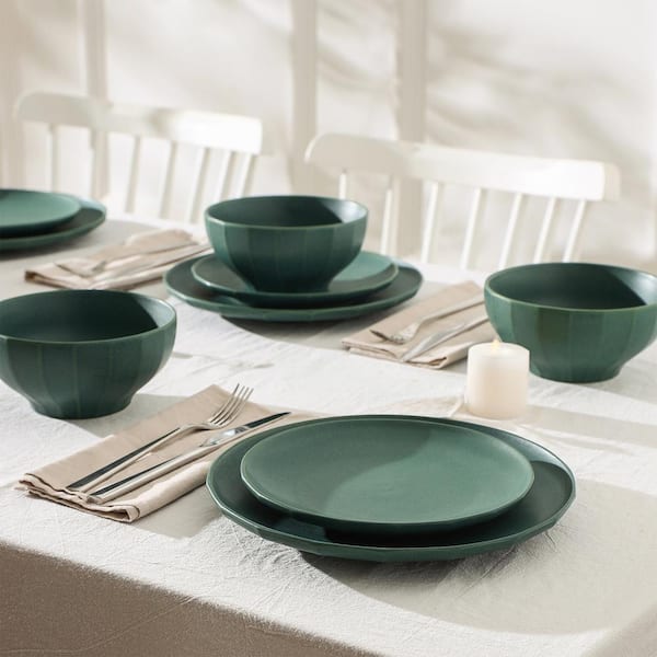 STONE LAIN Rio 12-Piece Green Stoneware Dinnerware Set (Service