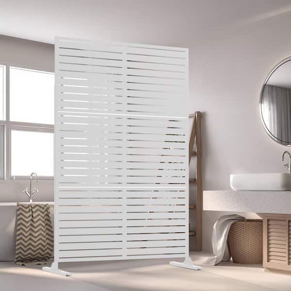 Lirago 72 in. x 47 in. Outdoor Metal Privacy Screen Garden Fence in Louver Pattern in White