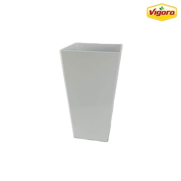 Vigoro 11.5 in. Harmony Medium Bright White Plastic Square Planter (11.5 in. L x 11.5 in. W x 20 in. H)