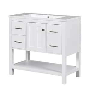 36 in. W x 18 in. D x 34 in. H Single Sink Freestanding Bath Vanity in White with White Cultured Marble Top with USB
