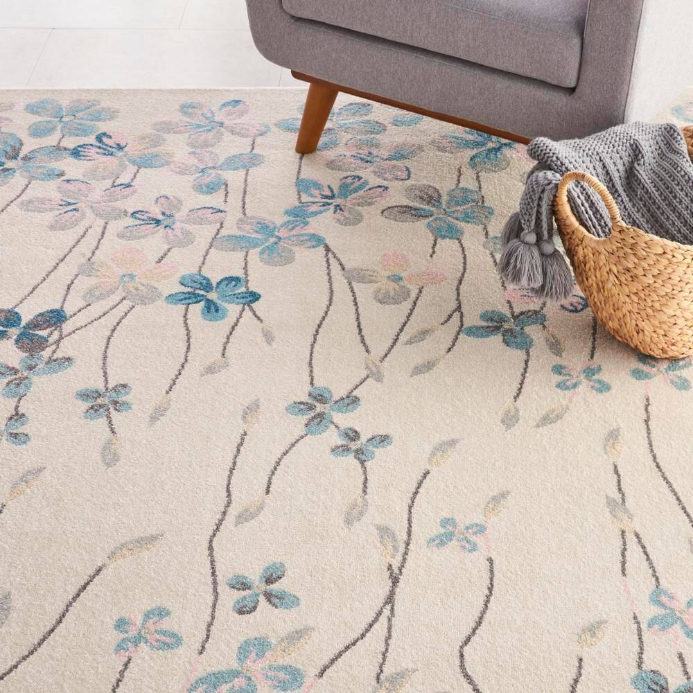 Ivory Bliss Floral Viscose 8' x 10' Easy-Care Area Rug